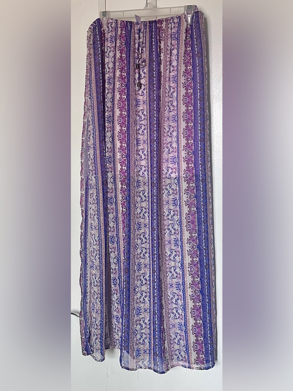 Xhilaration Boho Floral Stripe Maxi Skirt in Lavender and Navy